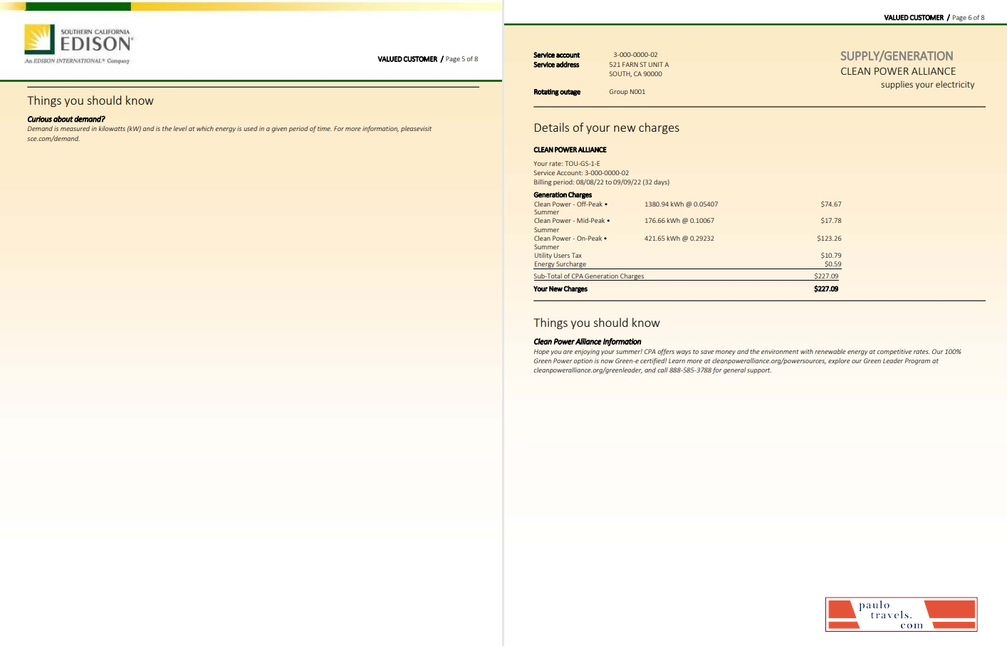 USA Southern California EDISON utility bill, Word and PDF template, 8 pages 5 6